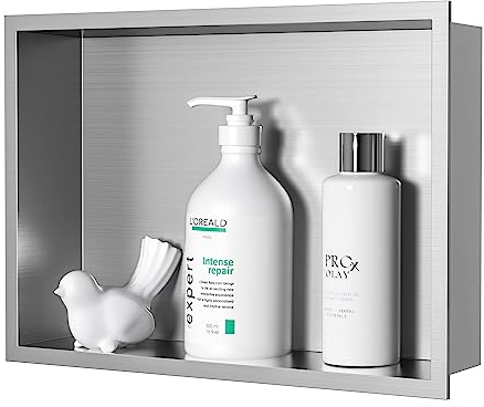 Neodrain Doccia a muro in acciaio inox Doccia Singola Mensola Stoccaggio per Bagno 45 x 30 cm, Spazzolato