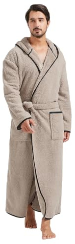 FashGudim 400g Herren Bademäntel mit Kapuze Langer flauschiger Bademantel