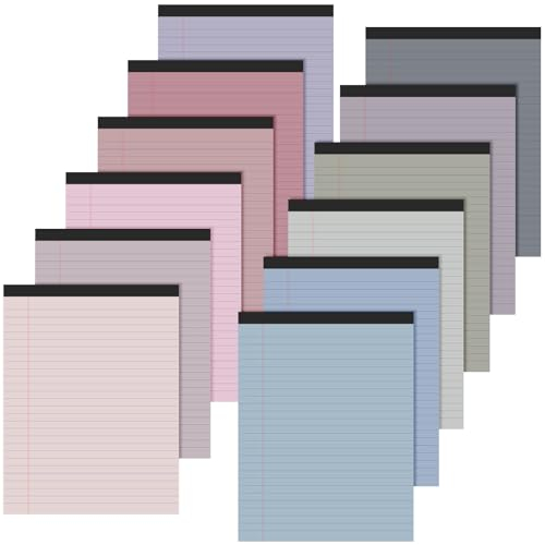 Lincia 12 Pcs Colored Legal Pad Writing Pads 8.5 x 11 Inch Wide Ruled 50 Sheets Per Notepad Micro Perforated Writing Pad for School, College, Office, Business (Soft Colors)