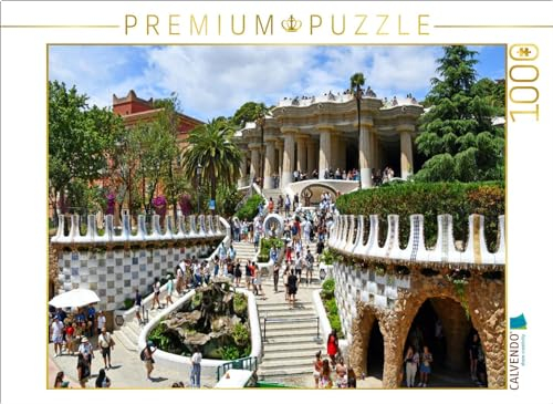 CALVENDO Puzzle Barcelona, Blick auf die riesige Terrasse im Park Güell, der vom genialen Gaudi von 1900 bis 1911 angelegt wurde | 1000 Teile Lege-Größe 64 x 48 cm Foto-Puzzle für glückliche Stunden