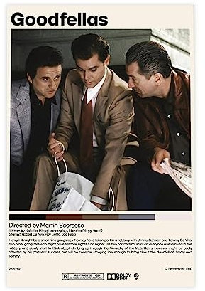 NEDOES Goodfellas – Martin Scorsese, minimalistisches Filmposter auf Leinwand, Schlafzimmer, Dekoration, Sport, Landschaft, Büro, Raumdekoration, Geschenk, ungerahmt, 30 x 45 cm