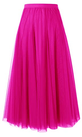 Bhgytec Damen Tüllrock Taille Midi Rosa Tüllrock A-Linie Faltenrock Midirock Unterrock Sommerrock Vintage Tütü Tüll Rock Pliseerock A1 Rosa2 S - Hochzeit, Weihnacht - Erwachsene Frauen - Rock - 38