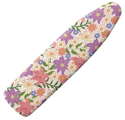 Jndtueit Hippie Flower Iron Ironing Board Cover and Pad, Groovy Floral Daisy 3 Click Buckles for Smooth Iron with Elastic Edge