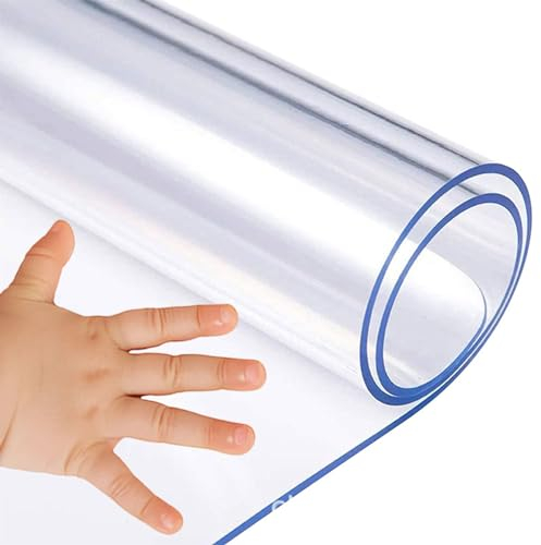 RUANLOV Tischdecke Transparent, 3mm Glasklar Folie, Transparente PVC Tischdecke, Tischdecke Transparent Tischfolie, Tischschutz Einfache Pflege, Kratz und ReißFest (3mm 50x100cm)
