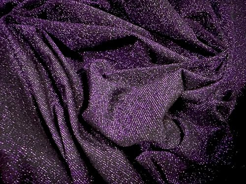 Metallischer Stretch-Stoff, Single Jersey, Meterware, Lurex Sparkle, Lila und Schwarz