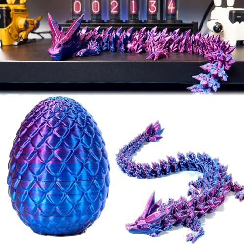 3D Printed Dragon in Egg Realistische Bewegliche Drachen Modell Figuren Abnehmbarem Mystery-Drachenschuppen-Ei Kristalldrachenspielzeug für Autos, Büros, Häuser und Aquarien