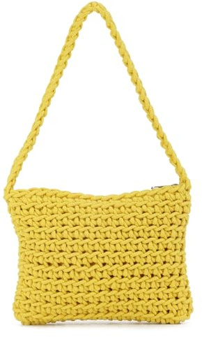 EVEOUT Mini-Handtasche mit Griff für Damen und Mädchen, gehäkelt, Sommer, Umhängetasche, gewebt, für Strand, Urlaub, Gelb