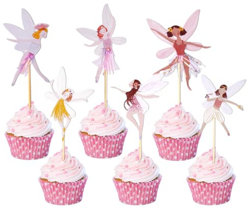 12 Stück Cake Topper Geburtstag Fee, Happy Birthday Tortendeko Feen, Küchen Deko Mädchen, Tortendeko Rosa, Muffin Deko Ballerina, Cupcake Deko, Cupcake Topper für Kinder Party