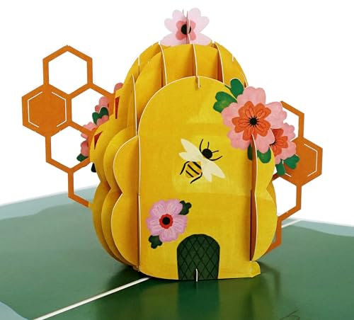 Pop Up Karte Blumen und Bienen – handgemachte 3D-Grußkarte zum Geburtstag – Natur – Bienenstock – Geburtstagskarte für Frauen – kommt mit Aufkleber und Umschlag – von Central 23