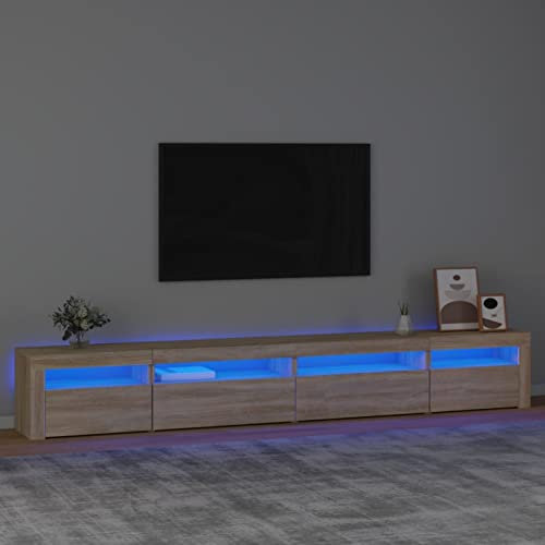 IKAYAA TV-Schrank mit LED-Leuchten Sonoma-Eiche 270x35x40 cm, Fernsehkommode, TV Sideboard Wohnzimmer, Fernsehschrank, Fernseher Schrank