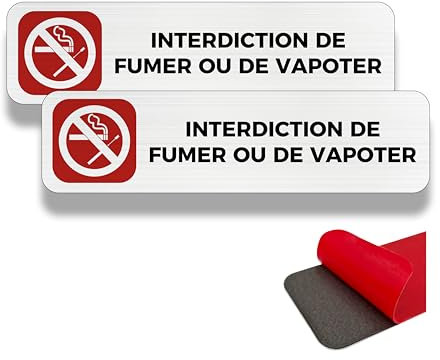 FloraVigo Interdiction de fumer, 2 panneaux d'avertissement, 19×5 cm, intérieur/extérieur, panneau en aluminium, panneau d'avertissement, avec autocollant (INTERDICTION DE FUMER OU DE VAPOTER)