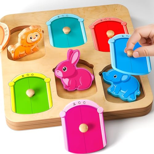SYHLN Animal Peg Puzzles Wooden Toys for 1 2 Year Old: Montessori Toys for Boys Girls Easter Birthday Gifts Present - Preschool Educational Toys for Kids Baby Toddlers Age 1-3