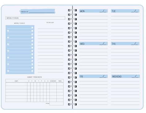 Wochenplaner Notizbuch, undatiert A5 Planer Notizbuch To Do Liste Notizbuch Tagesplaner Tagebuch Planer, 52 Wochen Planung für College/Arbeit mit Gewohnheitstracker, Blau