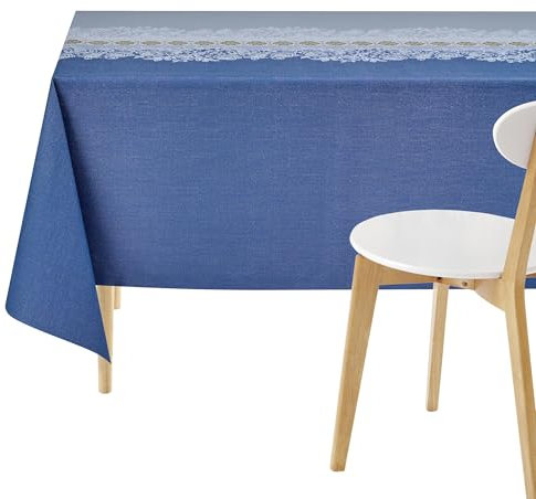 KP HOME Graue PVC Tischdecke Abwischbar Mit Elegantem Spitzenmuster – Rechteckige Wachstuchtischdecke 200x140 cm – wasserdichte & Abwischbare Kunststoff Vinyl Wachstuch Mit Läufer-Dekor, Für Draußen