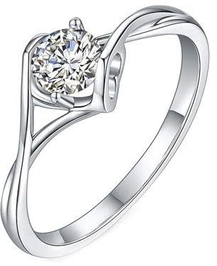 Skcess 9 Karat Weißgold Verlobungsringe, Verlobungsring Damen Klassischer Runder Solitär-Moissanit mit Hohlherz und 0,5 ct Ring Damen Größe 65 (20.7)