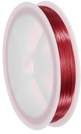 sourcing map Alambre de cobre de calibre 26 (0,4 mm) para hacer joyas, resistente al deslustre, alambre de cuentas para hacer joyas, suministros de manualidades, rojo, 96 m