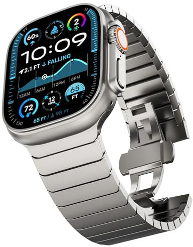 CHANCHY 49mm 46mm 45mm 44mm 42mm(Serie 3) für Apple Watch Armband,24mm verbreitertes Gliederarmband Metall Ersatzarmbänder Geeignet für iWatch Ultra 3 2 1/SE 3 2 1/Series 11 10 9 8 7 6 5 4 3,Titan