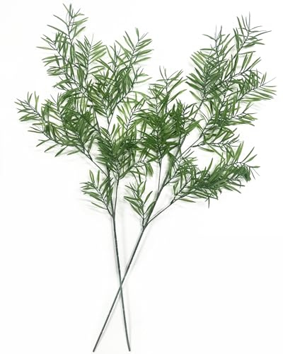 Artificial Plants Fake Plant Simulation Bamboo Leaf Tall 31 Inch, Faux Reed Plastic Leaves Faux Greenery Bushes Flexible Branches Stems for Indoor Outdoor Decor Wedding Party DIY Decoration - 2 Pack