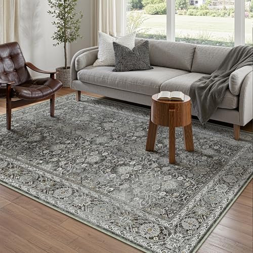 Vintage Schwarz Waschbarer Teppich Wohnzimmer 120x170cm Retro Rugs for Living Room Weich rutschfest Groß Tepich Kurzflor Schlafzimmer Carpet Living Room Bedroom Esszimmer Teppiche Büro