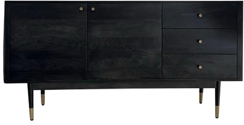 FineBuy Sideboard 160x42x81 cm Akazie Massivholz, 2 Türen und 3 Schubladen | Kommode im Landhausstil mit Design-Front, Anrichte aus Echtholz mit viel Stauraum, handgefertigtes Unikat