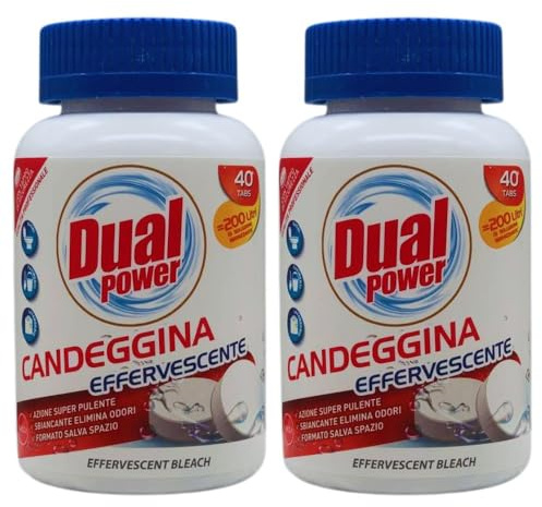 Candeggina Effervescente Multiuso, Azione Super Pulente, Sbiancante Elimina Odori, Formato Salva Spazio 40 Tabs con Tappo di Sicurezza (2 Unità)