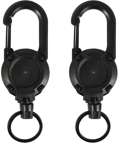 KufaerBeam 2 Pezzi Portachiavi Retrattile, Nero portachiavi Estensibile con Cordino in Acciaio Estensibile da 60 cm per Porta Badge, Carte d'Identità, Chiavi e Carte di Credito