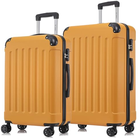 YONSLY Koffer Suitcase Set, Trolley Reisekoffer, Rollkoffer Handgepäck, Kofferset, Gepäckset mit 4 Rollen 360°, Hartschalenreisekoffer, Zahlenschloss, Weicher Gummigriff (2er Set, L&XL, Orange)