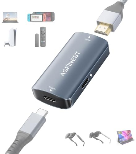 AGFINEST Adattatore HDMI a USB-C 4K@60Hz, in alluminio, da sorgente HDMI a display USB-C per PS5, Xbox, Switch, laptop, Fire TV Stick, occhiali AR XREAL, RayNeo, Vitur, monitor portatile, proiettore