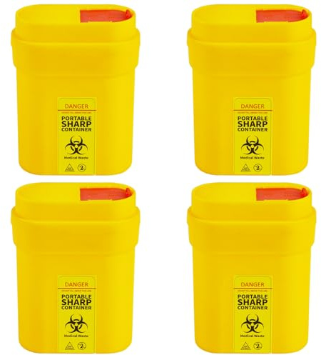 4Pcs 0.3L Travel Sharps Bin for Needle Disposal | Mini Compact Design, Leakproof and Puncture-Resistant, Portable Disposal Box for Travel, Home and Daily Use