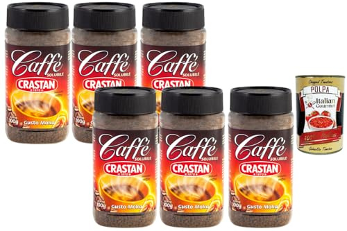 Italian Gourmet Löslicher Kaffee Instantkaffee Geschmack Mokka, kräftiges Aroma, schnell löslich, Vorratspack 6 x 100 g, für Latte, Desserts & Reisen + Italian Gourmet Polpa