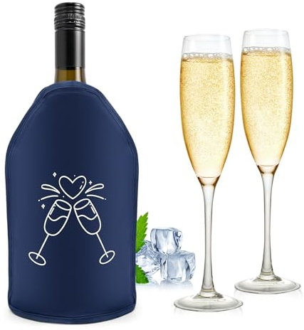 1 Pièce Refroidisseur de Bouteille de Vin et Champagne, Manchon Isotherme Vin Réutilisable, Rafraîchisseur de Bouteille de Vin Portable en Gel Glycériné, Chaussette à Crémant Réfrigérante, Bleu