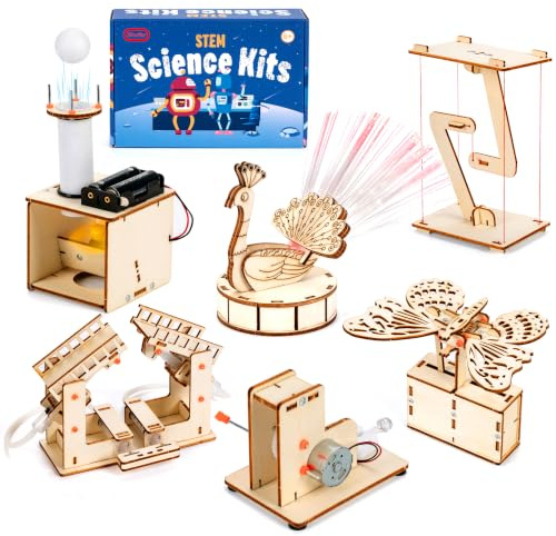 Expériences 6 en 1 pour Les Enfants de 8+ Ans, Jouets STEM pour Enfants | Kits scientifiques pour garçons et filles âgés de 8 à 12 ans, kits de bricolage en bois, puzzles 3D en bois