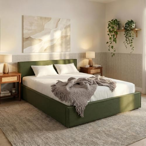 IDIMEX Polsterbett Pesaro 140x200 cm, Grün – Bettgestell inkl. Lattenrost, strapazierfähiger Stoffbezug in Leinen-Optik, modernes Doppelbett mit Kopfteil für Schlafzimmer