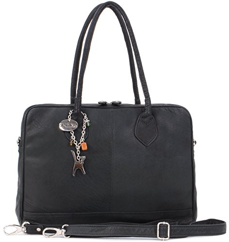 Catwalk Collection Handbags - Damen Leder Schultertasche Groß - Arbeitstasche für Notizbuch A4 - Abnehmbarer Schultergurt - GROSVENOR - Schwarz
