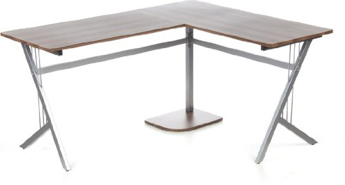 hjh OFFICE Eckschreibtisch Pollux 155x130 cm inkl. Ablagefläche/Halterung für Computer, große Arbeitsfläche, Walnuss, 673460