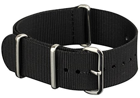 Infantry 22 mm 20 mm Slip-Thru Uhrenarmband, Nylon-Uhrenarmband, militärisches Ersatzband, 4 Ringe, robust, schwarz-versilbert, 22 mm, Robust, weich