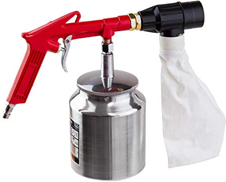 DEMA Sandstrahlpistole SP1000 Druckluft Sandstrahlgerät Profi, Rost Lack Entfernung, 1 Liter Behälter, 5,5 bar, 170 l min Luftverbrauch, 4 Adapter, Fangsack, präzise Oberflächenbearbeitung Werkstatt