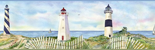 Brewster Home Fashions Borders by Chesapeake Eugene Coastal Lighthouse Portrait Scenic Border Wallpaper