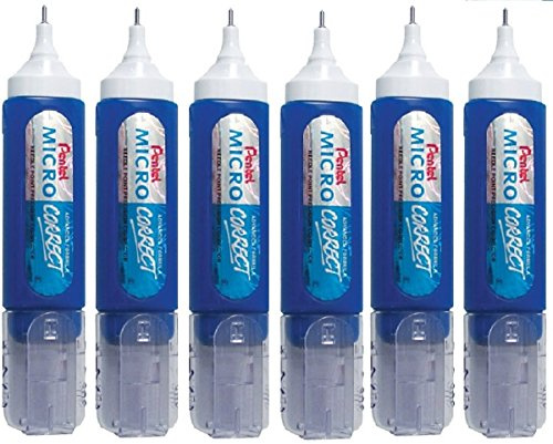Pentel ZL31 Micro Correct Correction Tipp Ex Pen White Fluid White Out Orginale Metallspitze 12 ml 6 Stück