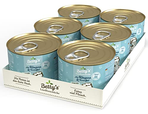 Betty's Landhausküche Hund Känguru mit Kartoffeln und Geflügel 6 x 200 g Für alle Hunderassen geeignet Hohe Bioverfügbarkeit Wir achten auf Beste Qualität