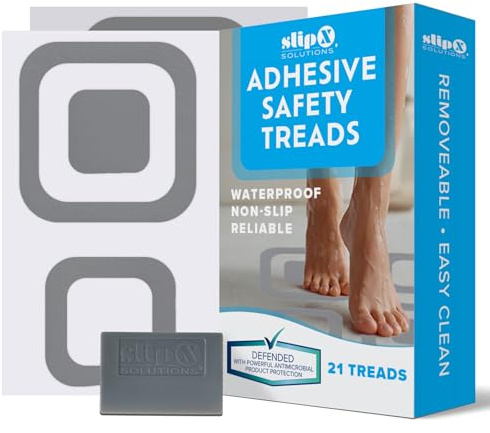 SlipX Solutions Square Non Slip Bathtub Stickers, 21 Pieces, Gray