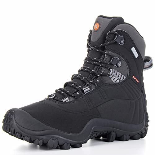 XPETI Mens Walking Boots Hiking Boots Men Waterproof Lightweight Dog Trekking Shoes High Rise Hill Summer Winter Black Size 12 UK