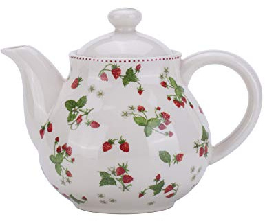 Lonovel Porzellan-Teekanne, schönes Erdbeer-Design, Teekanne für Tee oder Kaffee, Keramik-Teekanne mit Deckel, Serviergeschirr für Zuhause und Küche, Beige
