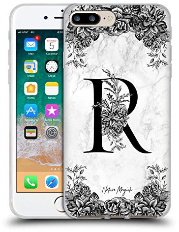 Head Case Designs Officially Licensed Nature Magick Letter R B&W Marble Monogram 2 Soft Gel Case Compatible With Apple iPhone 7 Plus/iPhone 8 Plus