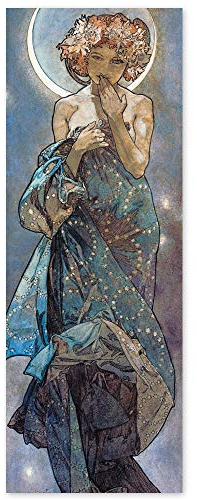 JUNIWORDS Poster, Alfons Maria Mucha, Sterne, Der Mond, 30 x 82 cm