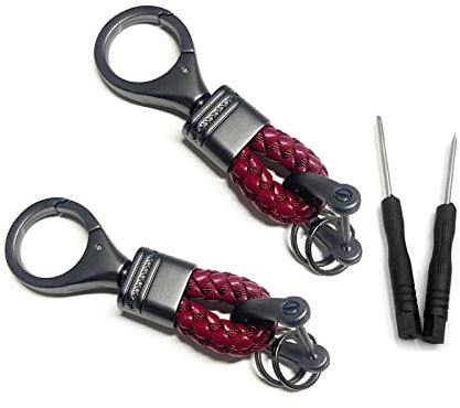 BuxiuGK 2 Stück Stylischer Schlüsselanhänger Keychain Leder Geflochtenes Schlüsselanhänger PU Schlüsselband mit Zink-Legierung,Rot-2