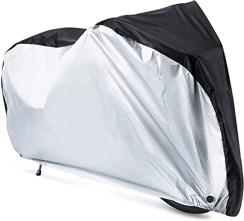 YTBUBOR Waterproof XL Bicycle Cover, Outside Bikes Storage Covers Rain Sun UV Dust Wind Proof Mountain Bicycle Covers Road Electric Bike Cover Hybrid Bike Cover, Black & Sliver