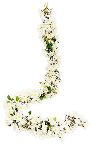 JUSTOYOU 2 Pcs 5.7FT Artificial Sakura Cherry Blossom Flowers Hanging Vine Fake Sakura Garland Fake Oriental Cherry Wreath Home Garden Party Wedding Decor (Kirschblüten Weiß-2)