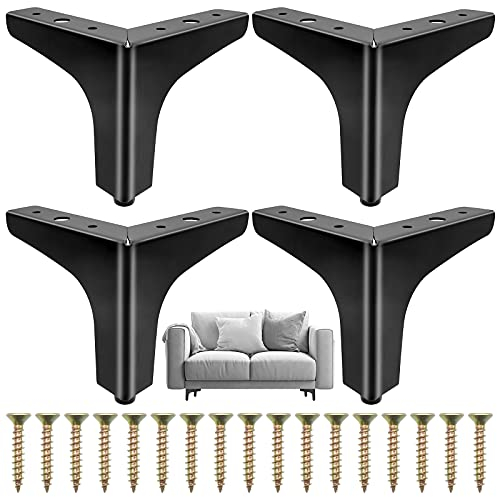 Cisolen 4 Pièces Pieds de Meubles Métal Noir Pieds de Canapés de Remplacement pour Projets DIY, Canapé, Table Basse, Placard (10cm)