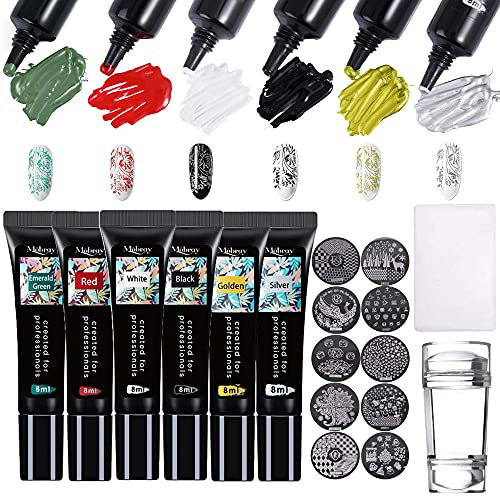 Nail Stamper Kit with Stamping Polish, Nail Stamping Gel Polish Set Nail Print Stamper Tool Nail Stamping Plate Stamp Nail Stamp Polish Gel Paint For Nails Art Printing UV Nail Polish